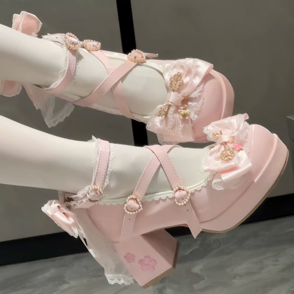 Kitten Toast – Sakura Letter – Floral Lace Platform Heels — product photo 1