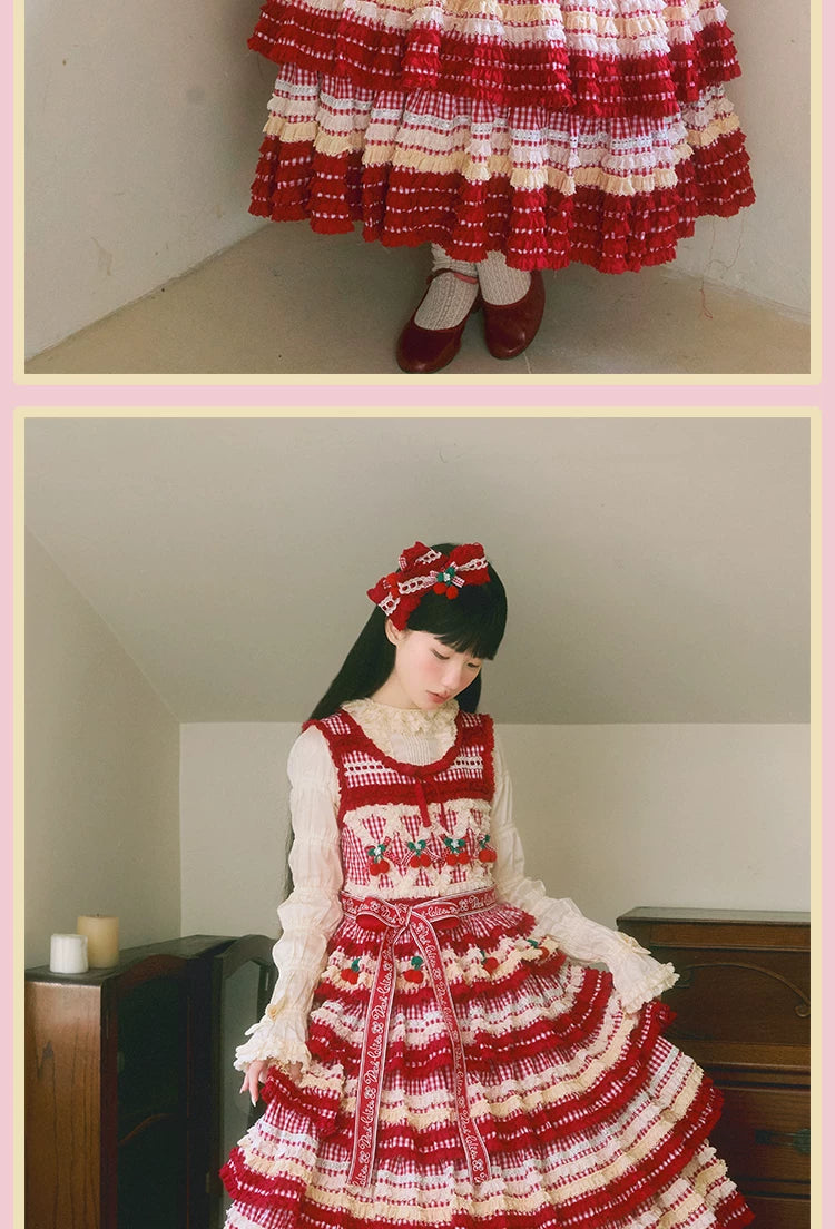 RichLolita - Sugared Cherry - Red Gingham JSK and Vest Dress Collection with Cherry Appliqués
