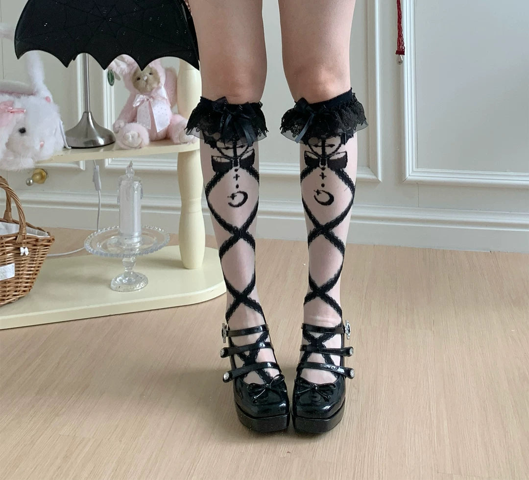 roji roji - Angel and Demon Heart - White or Black Socks in Three Lengths