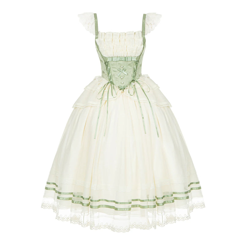 With PUJI - Unfailing - Classic Lolita Bow Jacquard Corset JSK Dress detail view 12