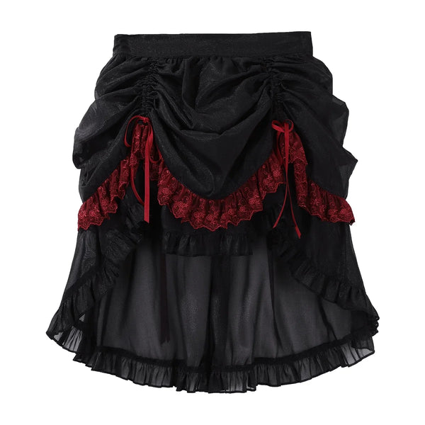 Black Gothic Lolita camisole and layered skirt components with red trim