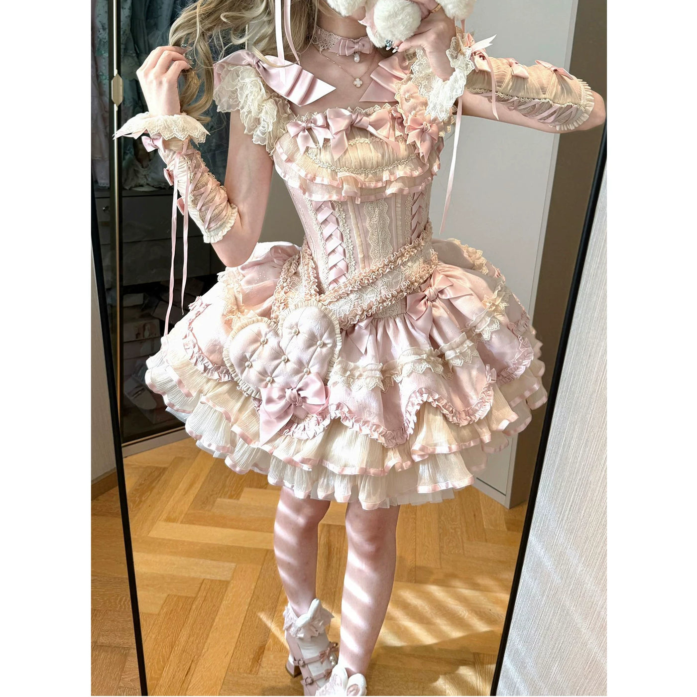 Creamy - Ribbon Heart - Pink JSK dress with a large heart accent