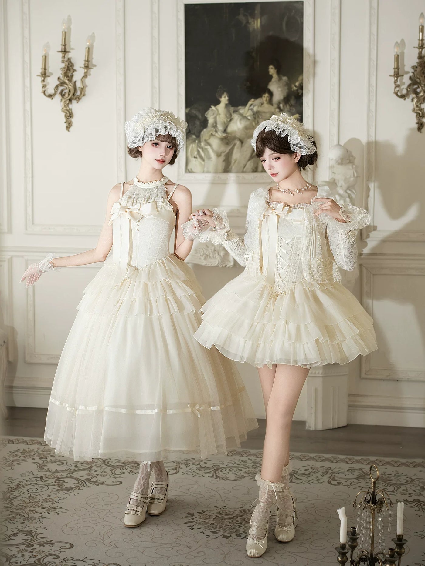 With PUJI - MistKiss Lily - Classic Lolita Tiered Hem JSK Dress, Fishbone Waist
