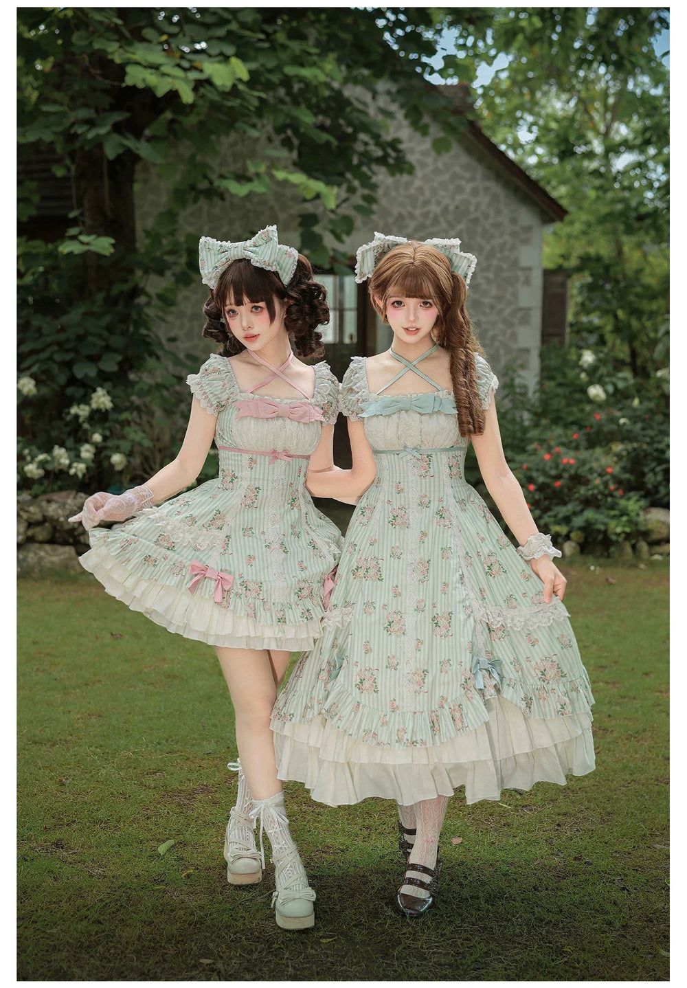 With PUJI - Meeting Austen - Cotton Classic Lolita Rose Printed OP Dress