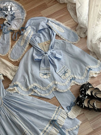 Miss Point - Vintage Petal Rabbit - Pure Cotton Kawaii Lolita Cape With Rabbit Ear Hood - Blue Cape Only / One Size