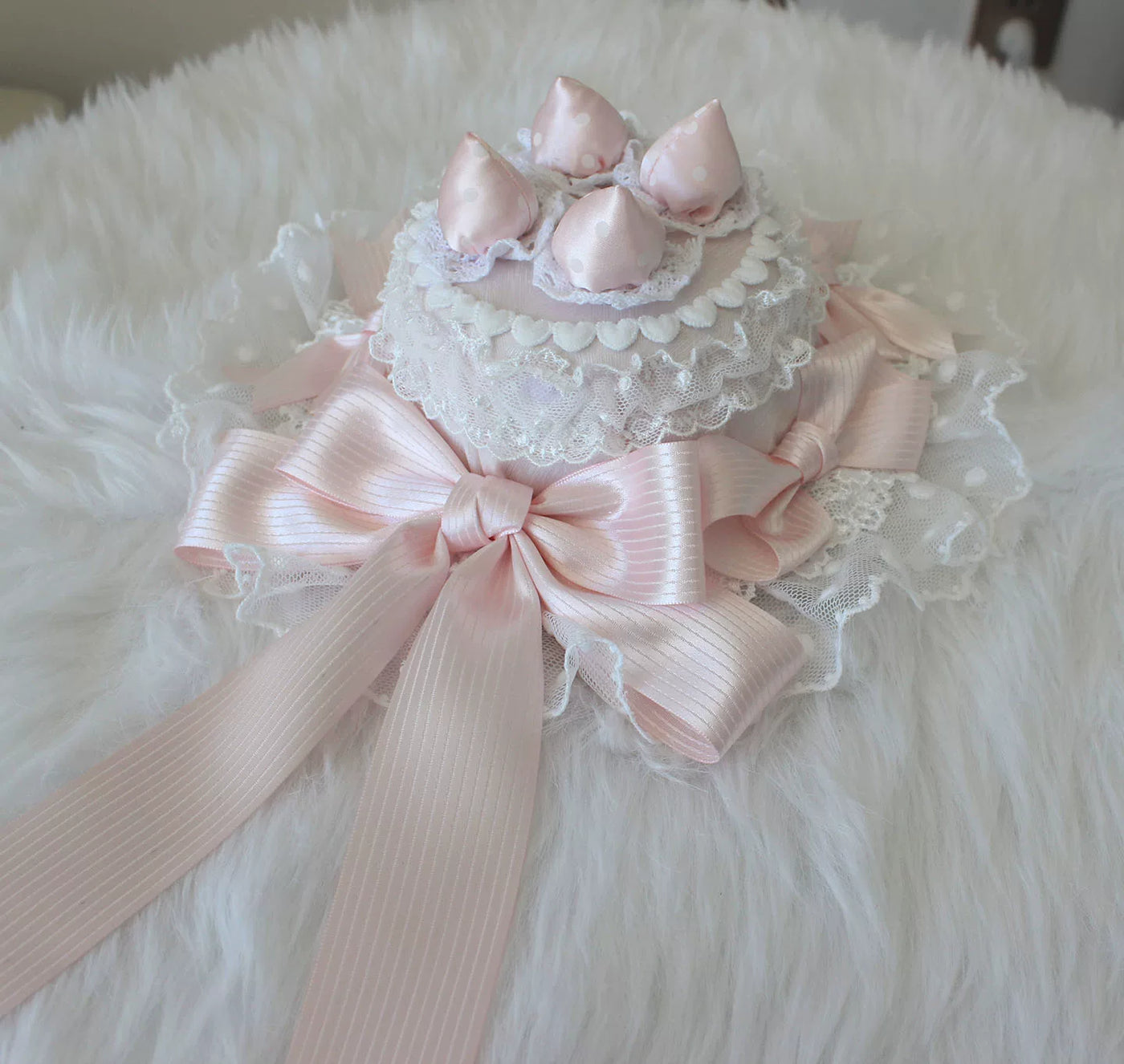 Deer Girl Handmade - Strawberry Angel Cake - Mini Top Hat with Ribbon Bows