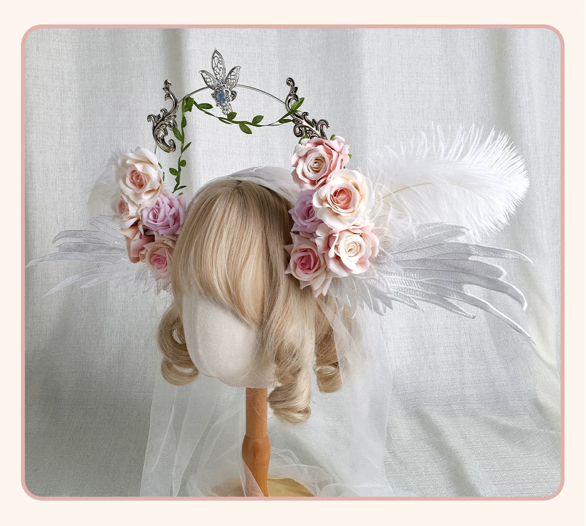 Stardust Rose - Angel Rose Crown - White Rose Crown with Wing Details