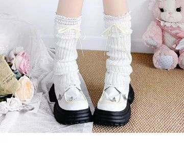 Floral Milk Cat - Ballet Lace - Approx. 40 cm Knit Socks with Lace Cuffs and Ribbons