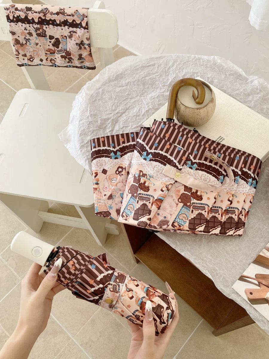 Independent Brand - Milk Coffee Calico Cat - Cat-Print Sun/Rain Umbrella