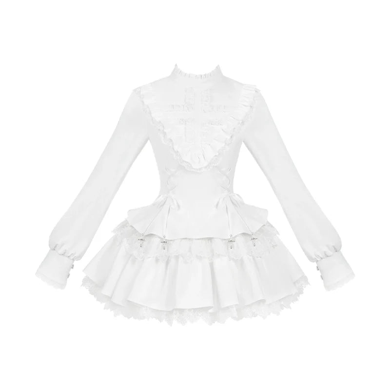 WithPUJI - Doki - One-piece dress with cross-shaped ruffles and crisscross waist ties