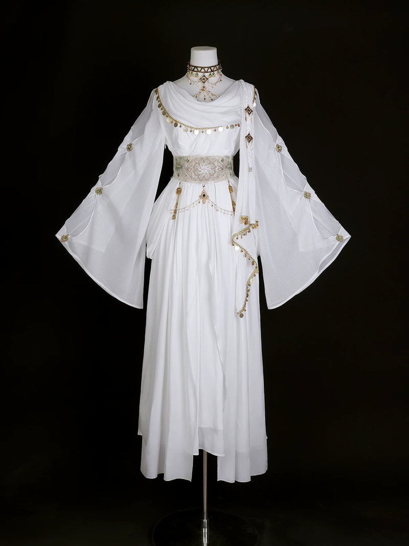 Sweet Promise - Sacred Tree - White OP dress and waist corset set with a draped neckline