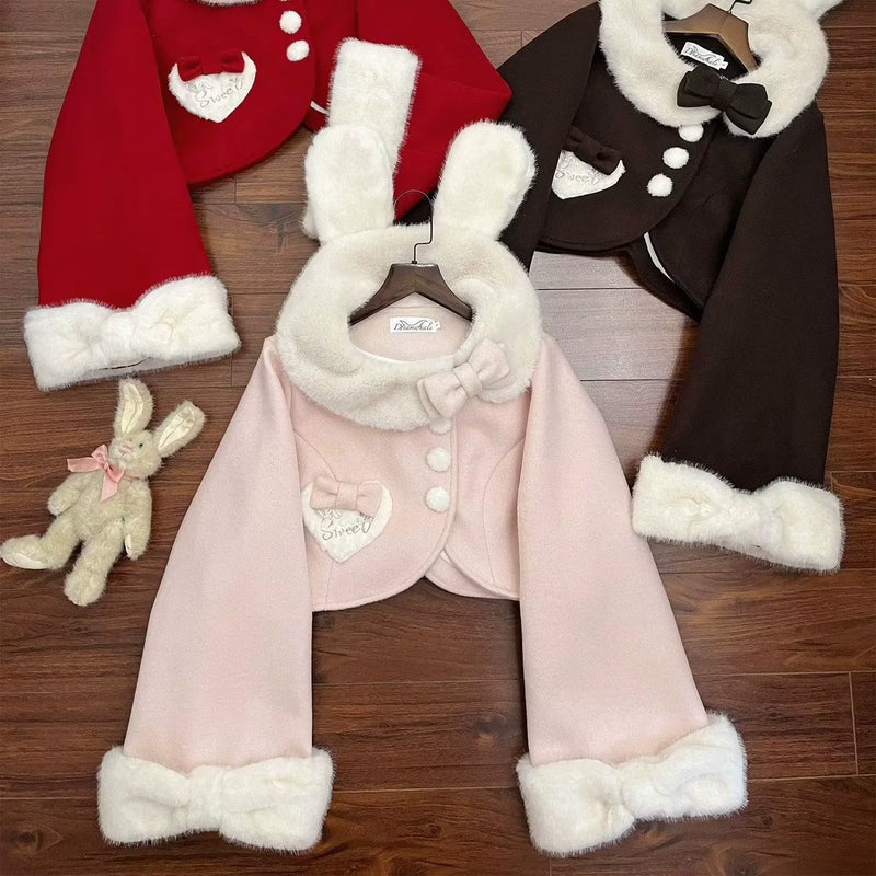 Christmas Peter Pan Collar Plush-Trim Lolita Cape — Pink - Fleece-Lined Version