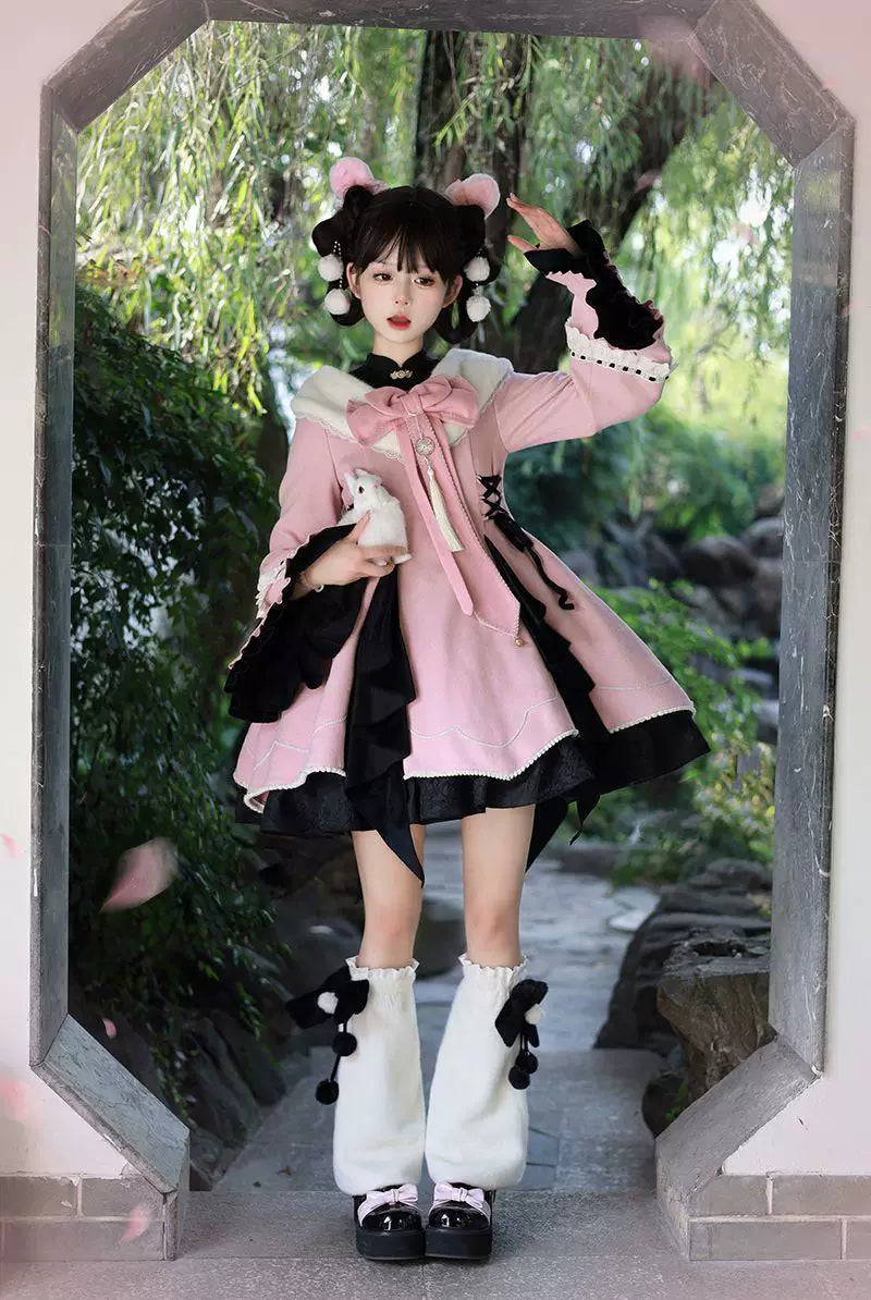 Sweetheart Dream Machine - Maohua - Black-Red Chinese-Style OP Dress with Ruffled Bib