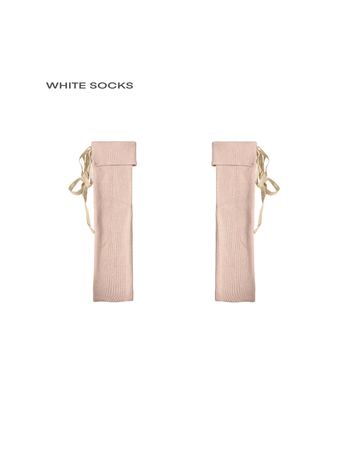 White Socks - Ballet Ribbon - Rib-Knit Calf Socks with Folded Cuffs and Ribbon Ties