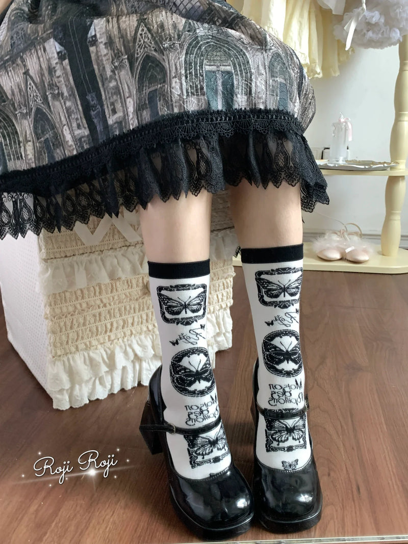 Roji Roji - Sweet Lolita Cotton Socks - Detachable Cuff Bow Trim Socks