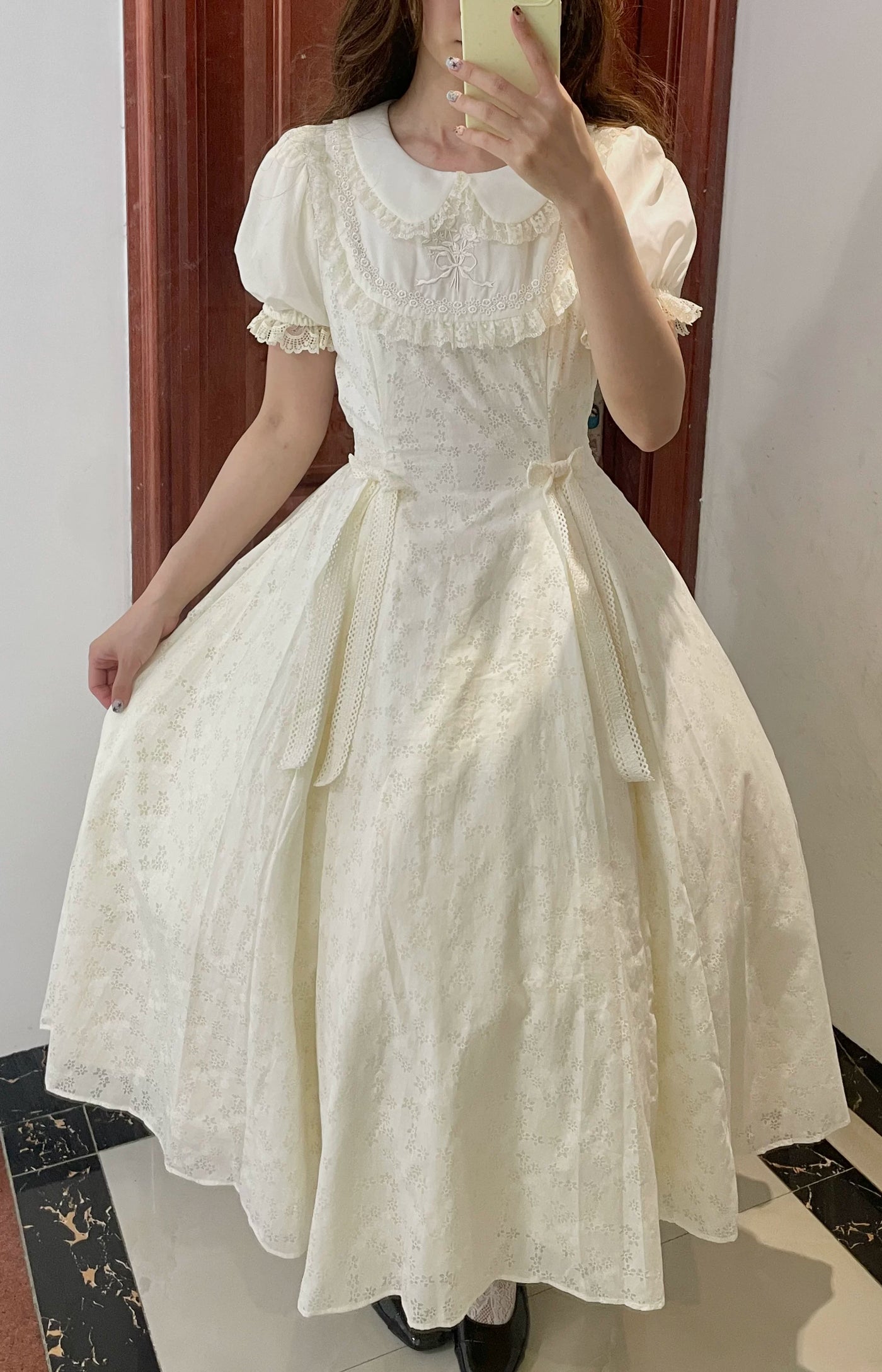 Pumpkin Planet - A Bunch of Spring Appointments - White JSK with Floral Burnout Embroidery