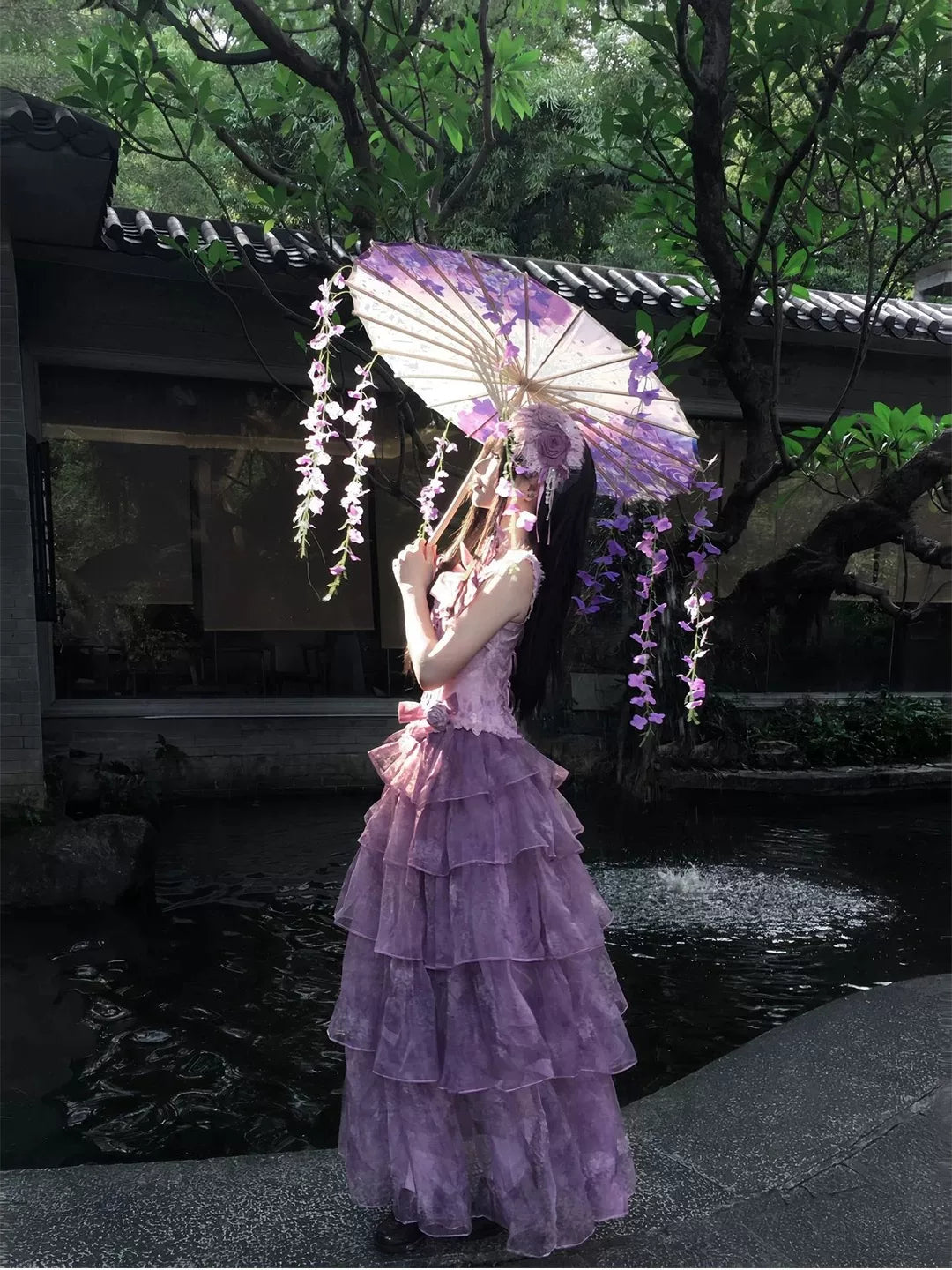 Creamy - Wisteria Bride - Long-Length Lolita Dress with Tiered Ruffles