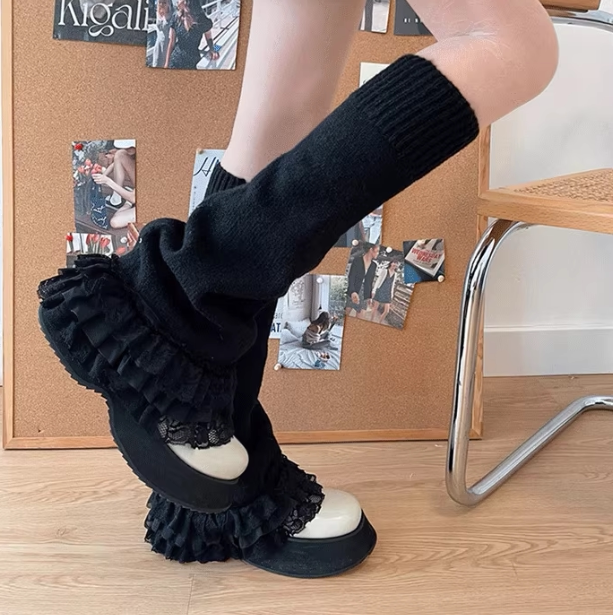 Fantasy Doll - Stacked Lace - Lace-Trimmed Leg Warmers with Ruffled Cuffs