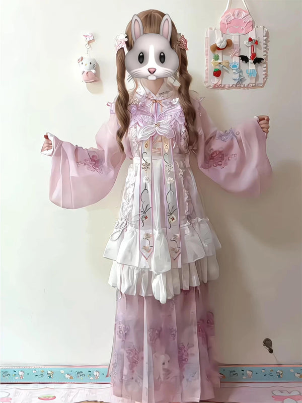 Creamy purple layered Lolita set with embroidered overskirt, cloud cape and grape pendant