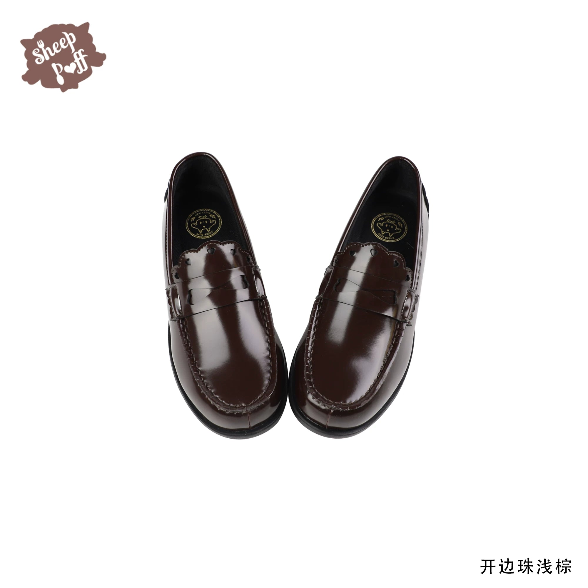 Sheep Puff Sheer Puff JK Uniform clearance Lolita shoes in black with rounded toe and decorative bow detail.
