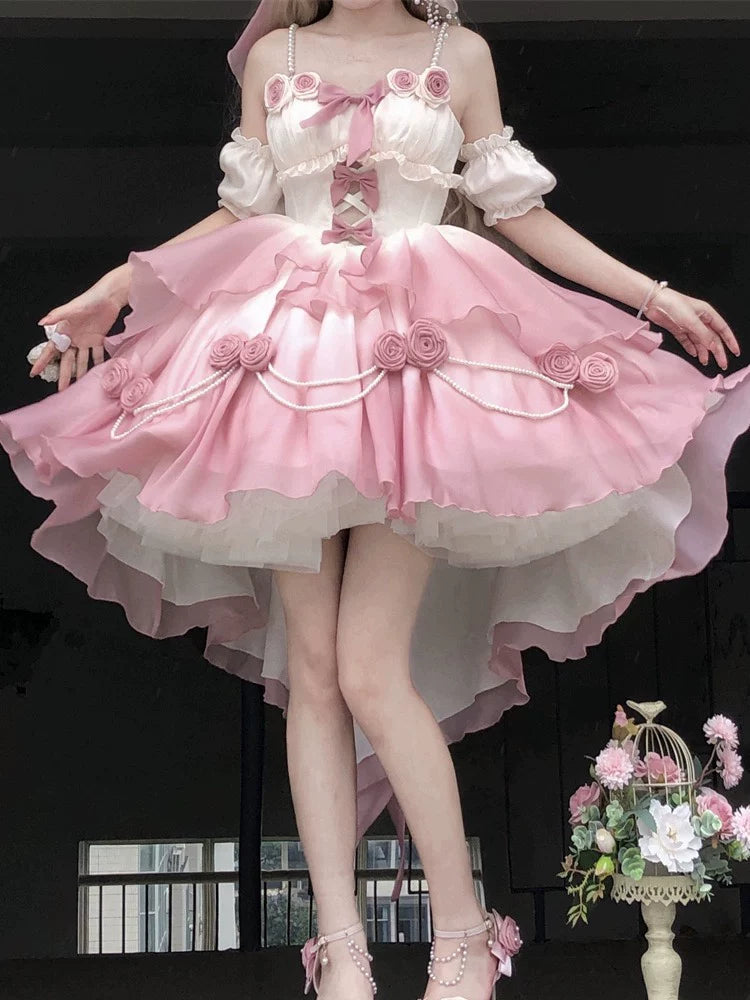 Sweetheart Dream Machine - Bridal Gradient - Gradient Lolita dress with a front-short, back-long hem and rose details