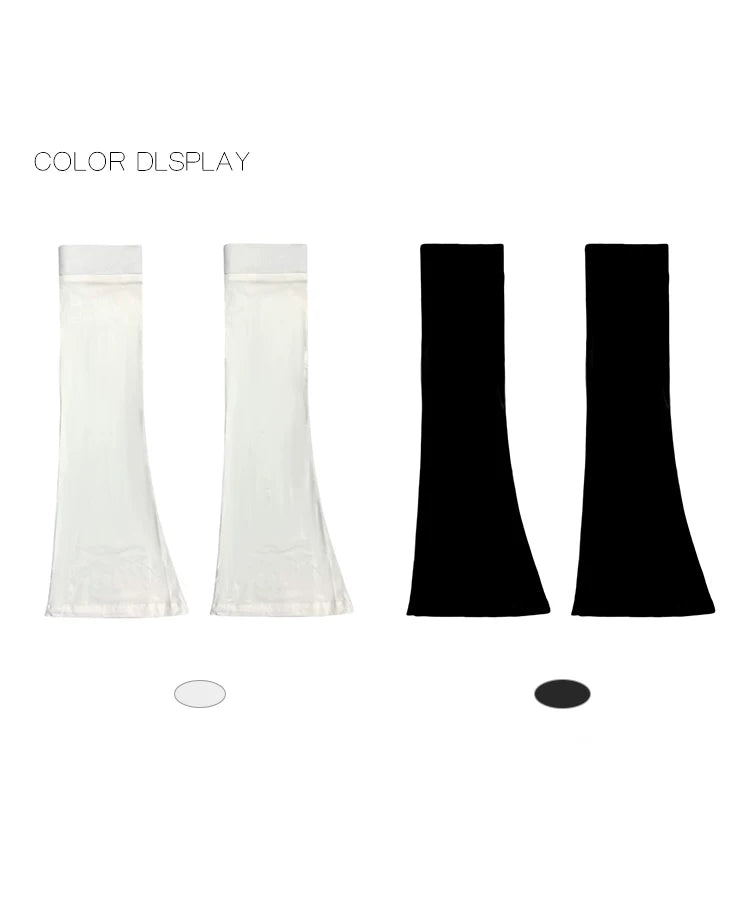 White and black extended thigh-high socks shown as colour options with a gathered slouch finish.