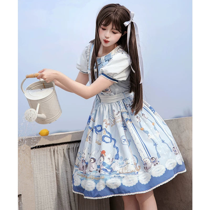 Inmorelli - Penguin Navy - Navy OP / JSK Dress with Penguin-and-Nautical Motifs