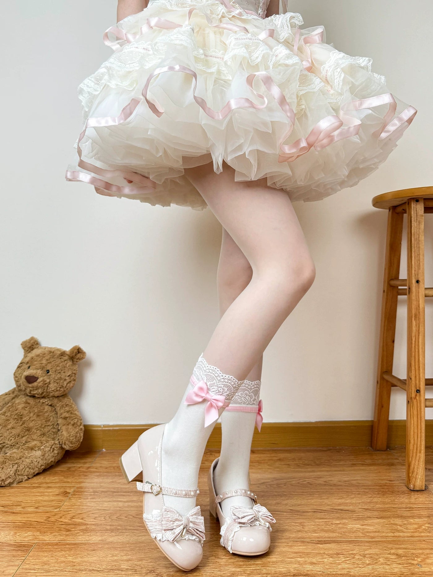 Chubby Bear Tales - Ribbon Charm - White Socks with Side Bows