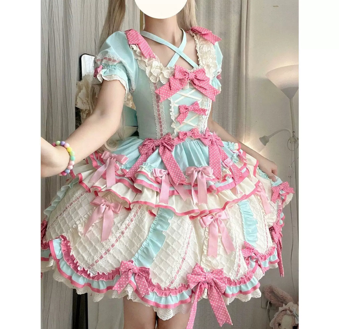 Creamy - Mint Ice Cream - OP Dress with a Train and Bow Details