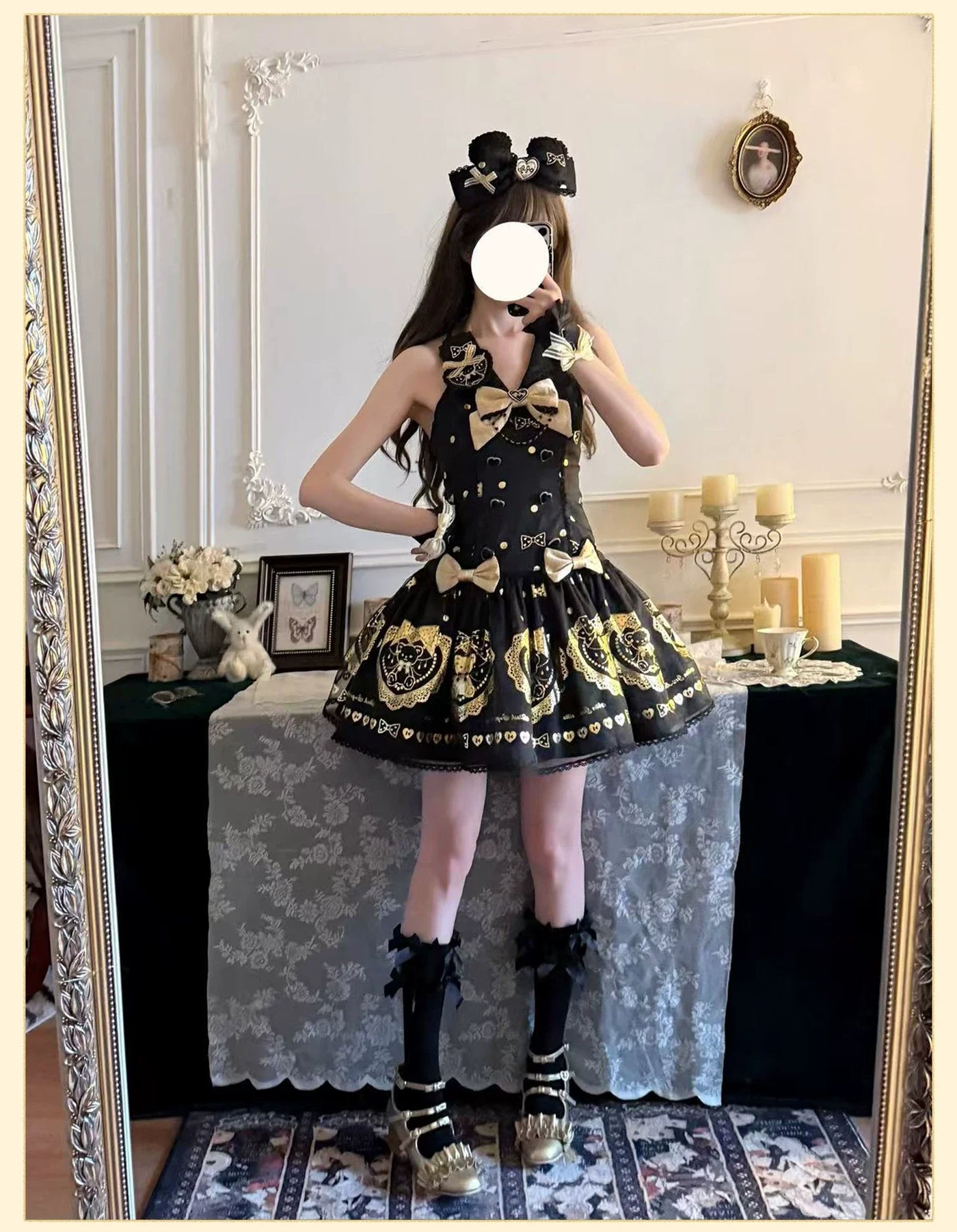 Alice Girl - Brown Sugar Bear - Old School Lolita OP & Halter Dress, Bear Print