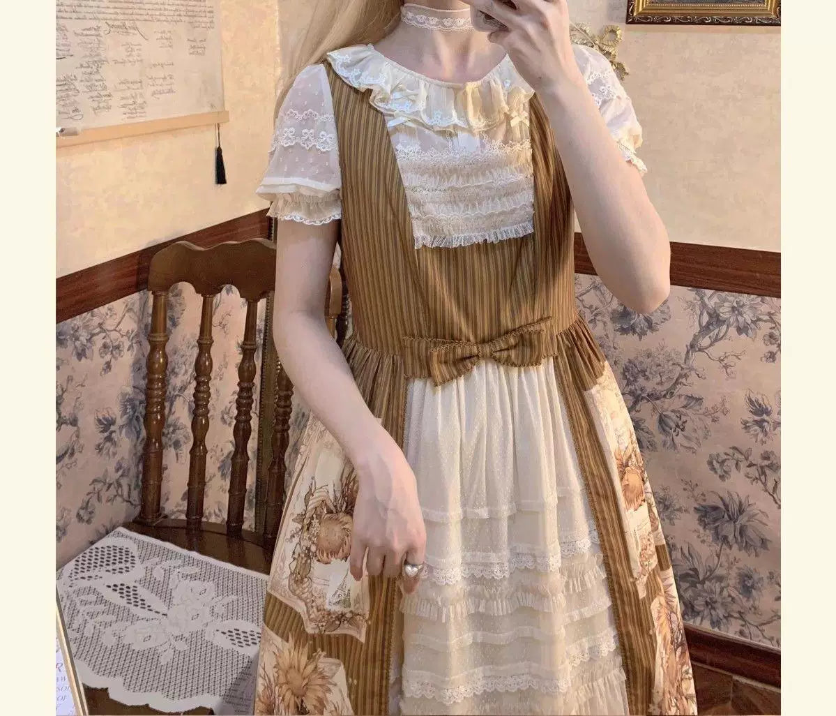 Sweetheart Dream Machine - Embroidered Dot Blouse - White or Ecru Lolita Blouse with Lace Ruffles and Bow Ties