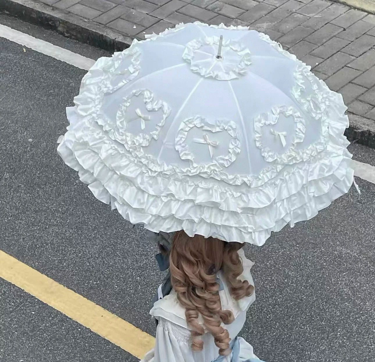 Independent Brand - Lace Parasol Collection - Ruffled Lace Parasol with Decorative Handle