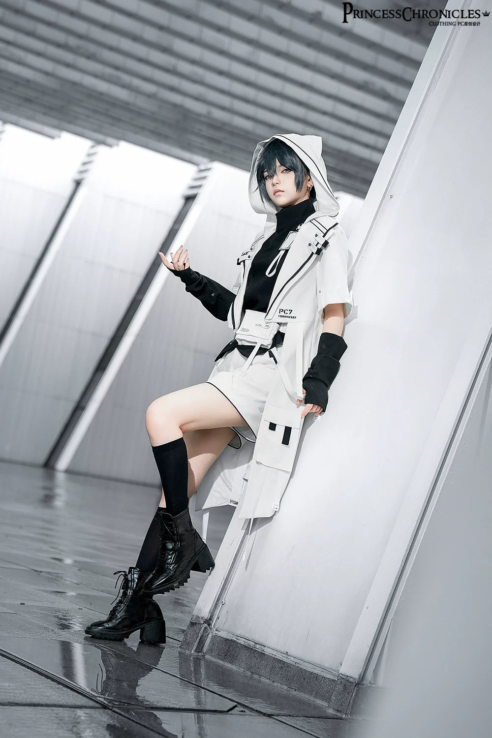 Princess Chronicles - White Cat - Futuristic Style Cool Lolita Pants Suit With Cat Ear Coat