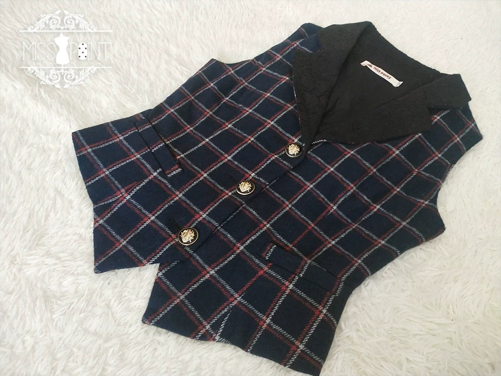(BFM)Miss Point~Rose~Elegant Lolita Pliad Print Vest Customized S drak navy blue (2XL S XL) 32510:385356