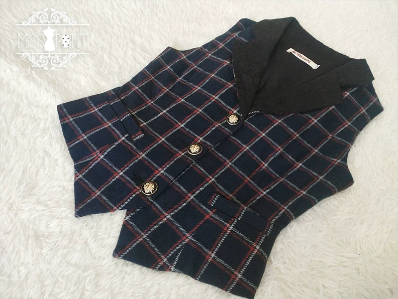 (BFM)Miss Point~Rose~Elegant Lolita Pliad Print Vest Customized S drak navy blue (2XL S XL) 32510:385356