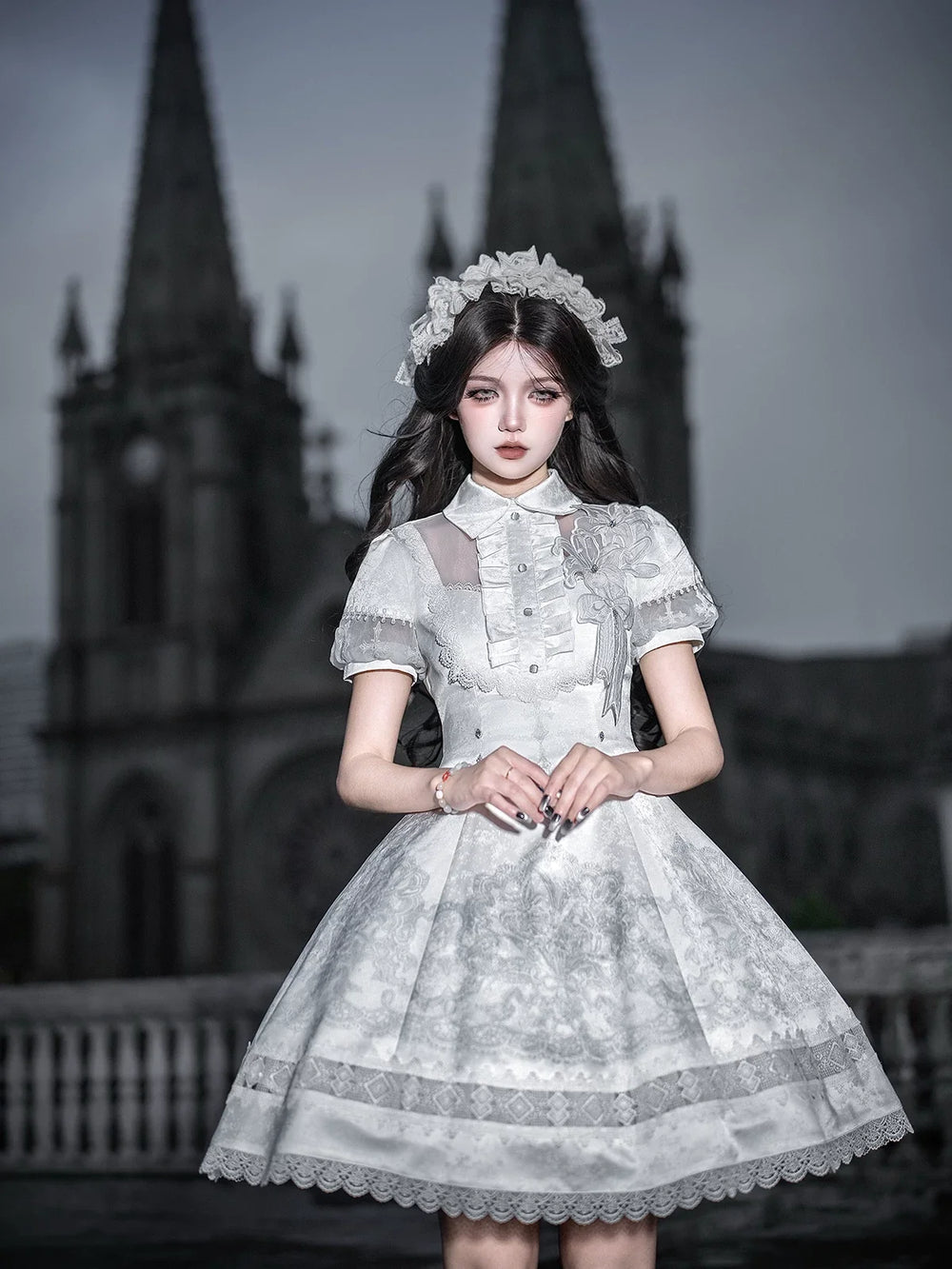 Letters from Unknown Star - White Classic Lolita Printed OP - Dress with Cross OP Dress