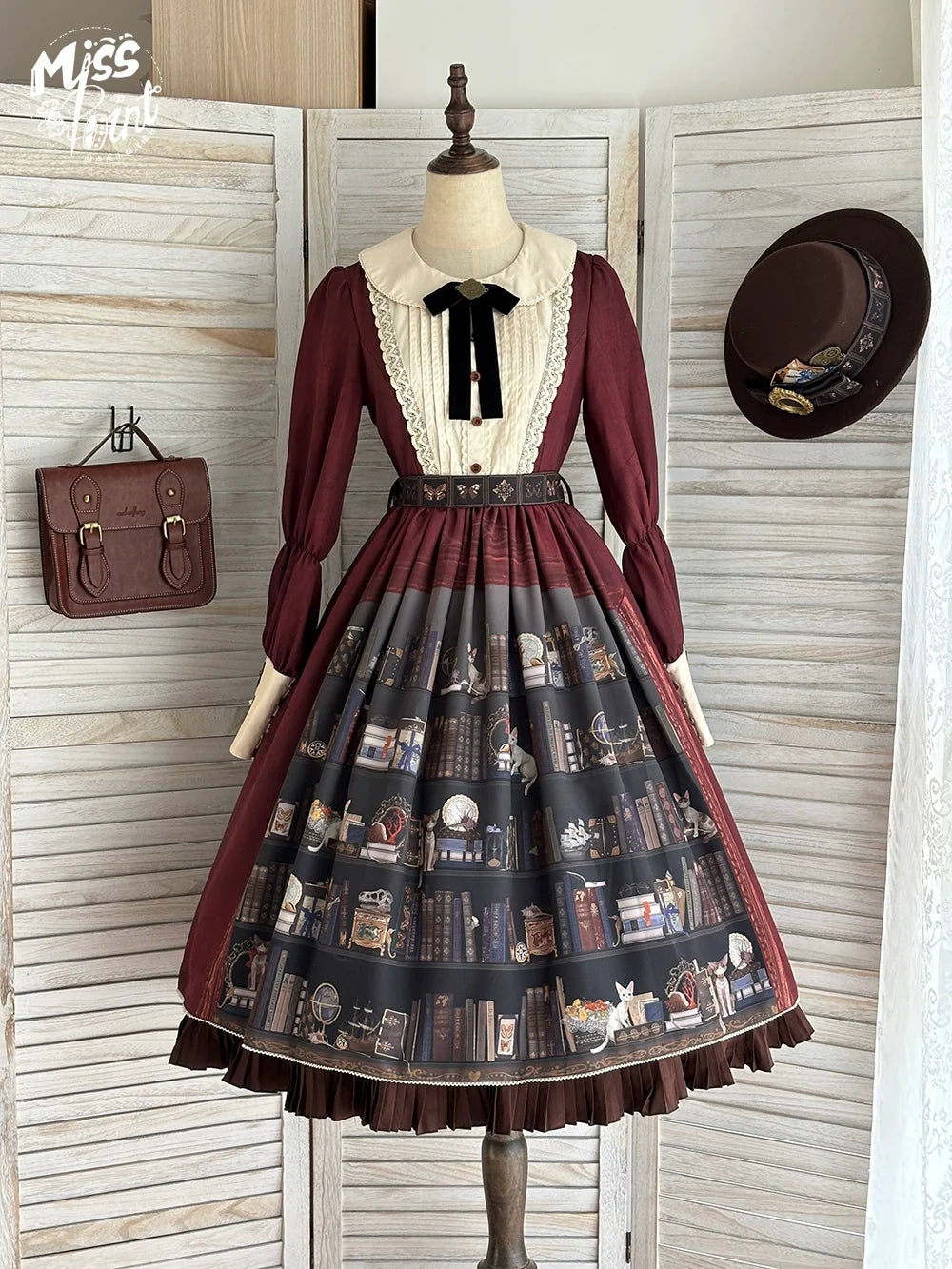 German Bookshelf - Classic Lolita OP Dress & Detachble Cape (2XL L M S XL XS) 44023:792357