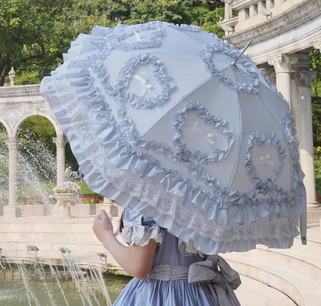 Independent Brand - Lace Parasol Collection - Ruffled Lace Parasol with Decorative Handle