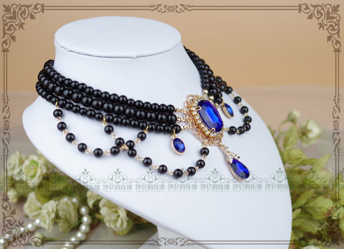 Rose of Sharon - Customized Lolita Pearl Necklace - with Gemstone Pendants Neckwear