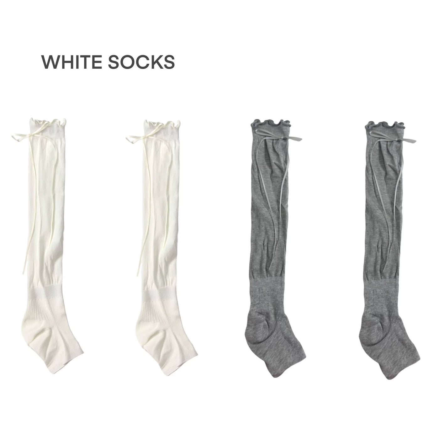 White Socks - Side Ribbon - Slouchy Calf Socks with Side Ribbon Ties
