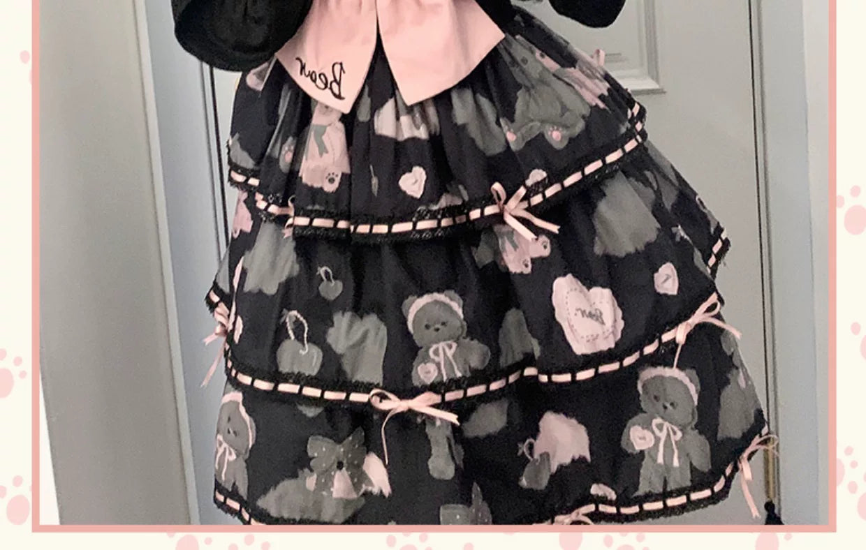 Baozi Pig - Bopi Bear - Three-Tier JSK Dress with Bear-and-Heart Motifs