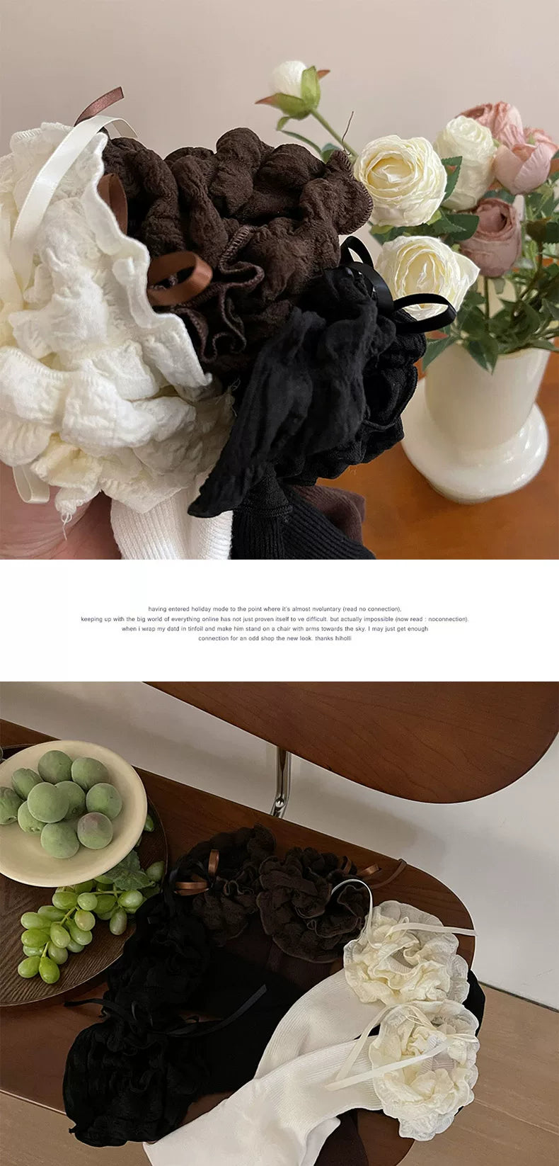 Sock Noble - Puff Cream - Slouch Socks with Ruffled Ribbon Cuffs