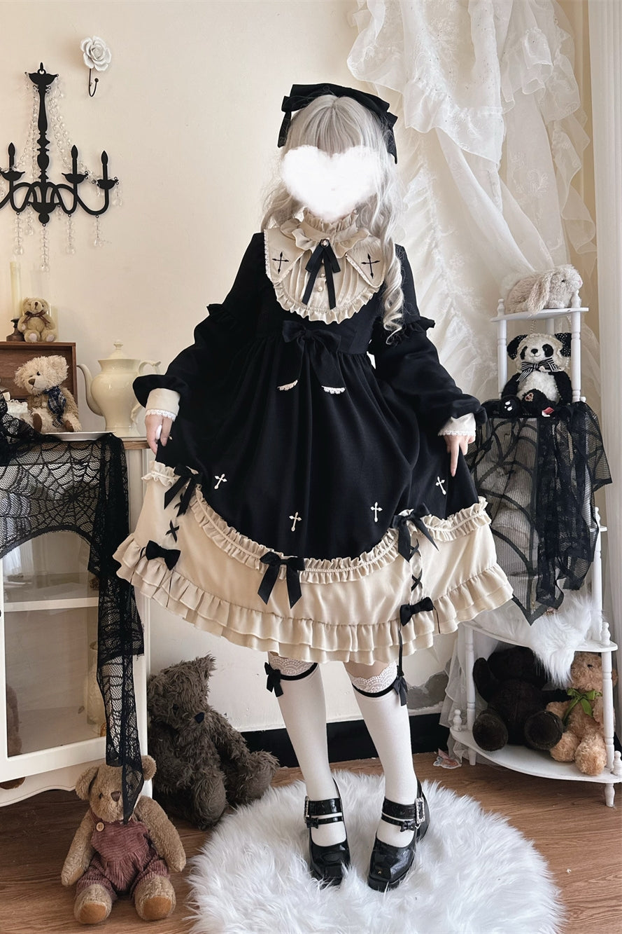 Niu Niu - Plus Size Gothic Lolita Winter OP - Dress, Cross Embroidery OP Dress