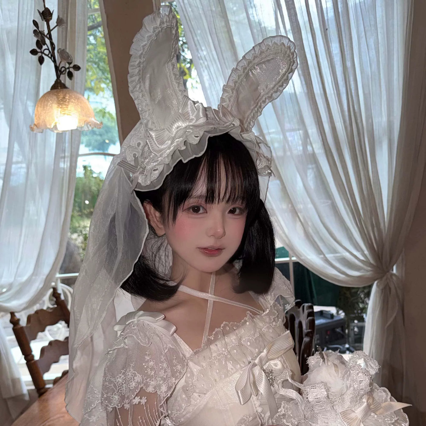 Moon Lily - Love Snow - White-and-Pink or Pure-White JSK with Layered Lace and Bows
