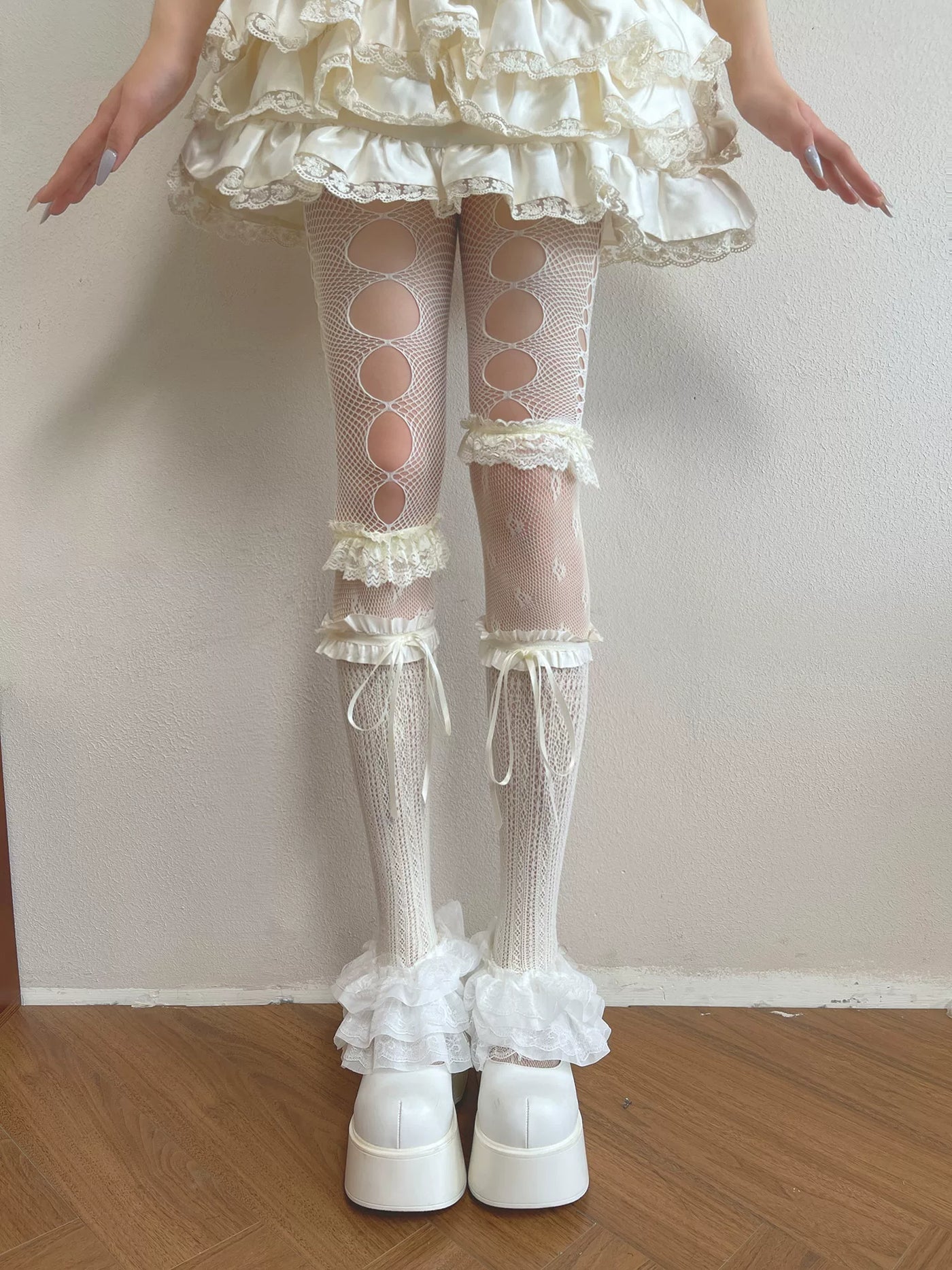 Sock Noble - Cream Cutout - Tights or lace stocking covers with wide lace trim