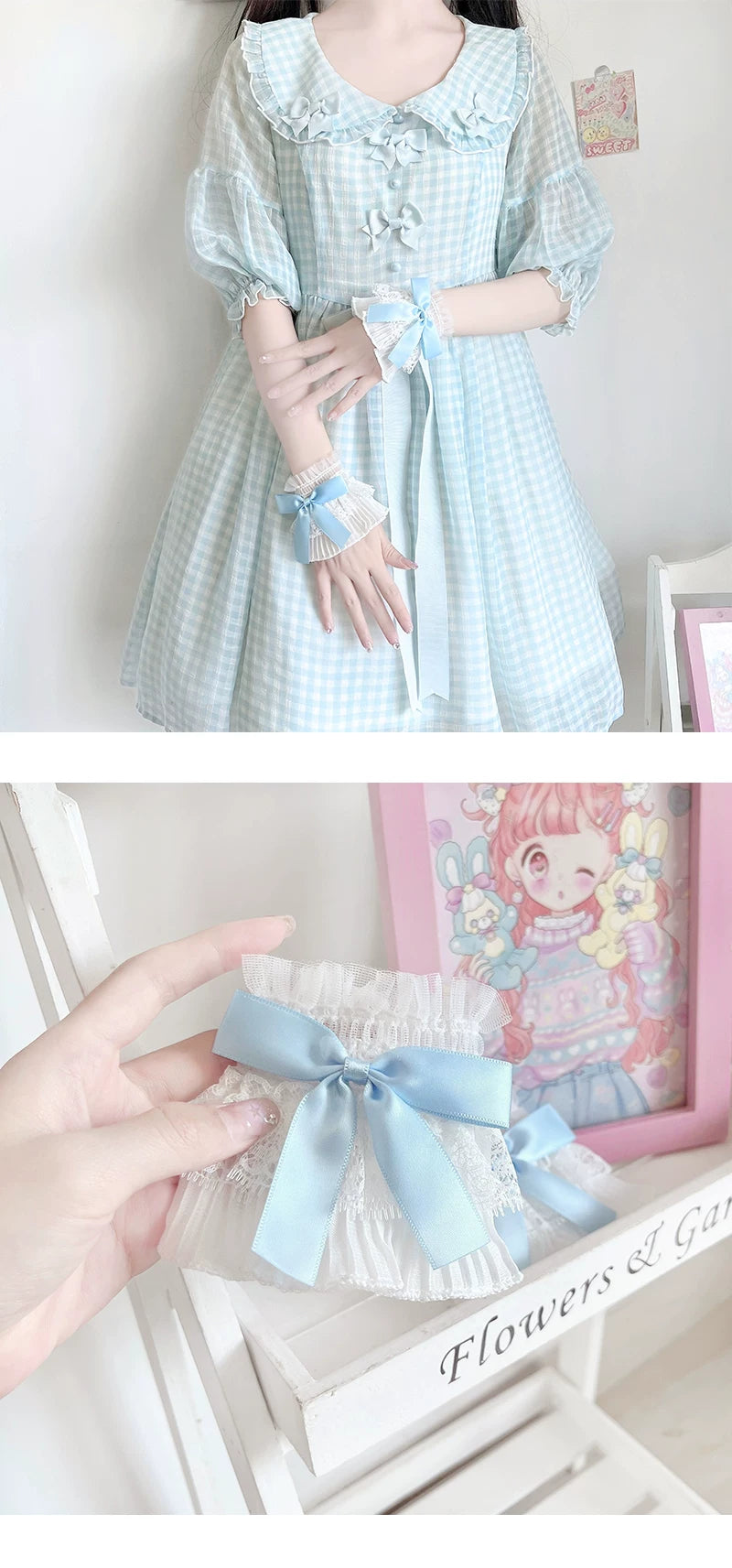 Floral Milk Cat - Bow Lace - Two-piece sleeve cuff set with lace bows