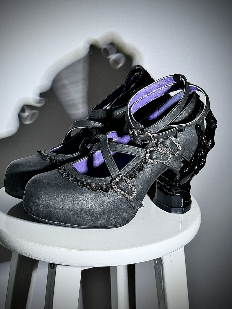 sphenoid - Tome of Holy Remains - Gothic Lolita heel shoes with 3D bone hand-shaped heels - product detail 3