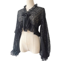Sakurada Fawn – Chiffon-Puffärmel Lolita Cardigan – Oberbekleidung - M / schwarz