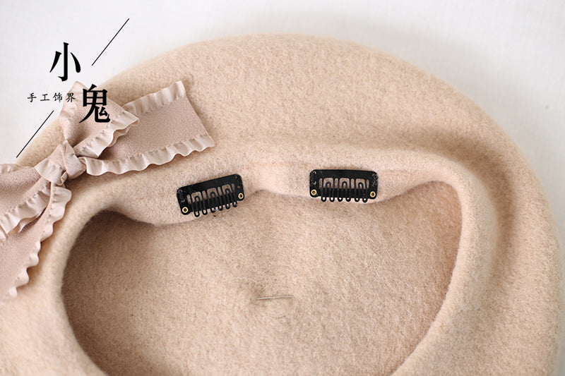 Xiaogui - Sweet Bow Multicolors Lolita Wool - Beret Headwear