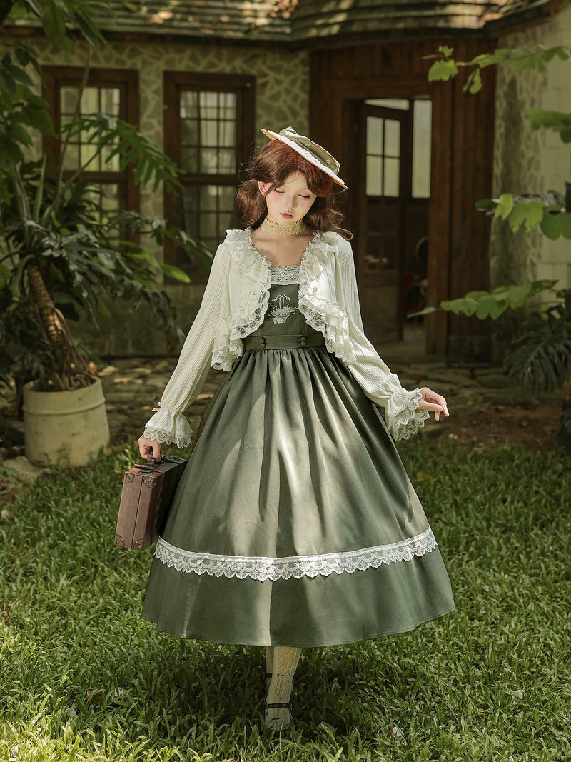 With PUJI - Oak in the Wind - Classic Lolita JSK Dress with Rose Basket Embroidery detail view 3